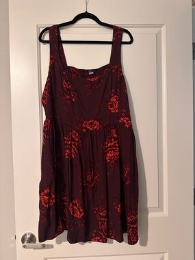 Old Navy Burgundy Dress with Red Floral Print